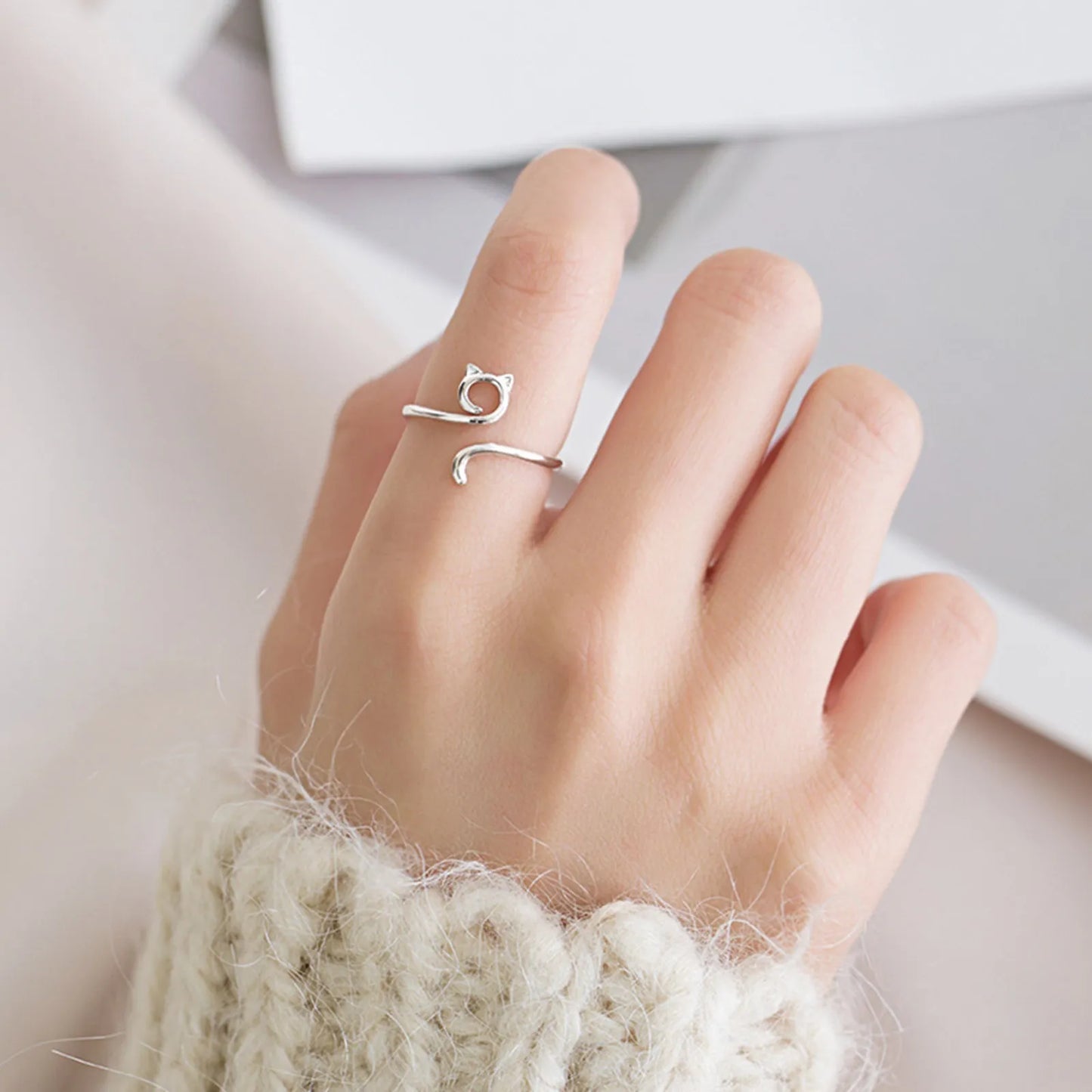 Yarn Ring- Cat Kitty Ears Adjustable Size- Crochet Ring Beginner