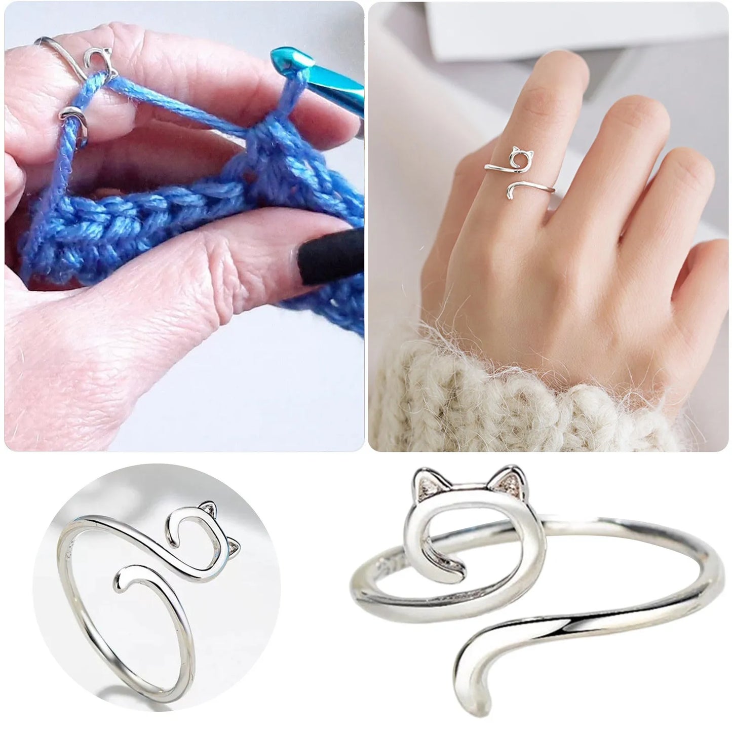 Yarn Ring- Cat Kitty Ears Adjustable Size- Crochet Ring Beginner